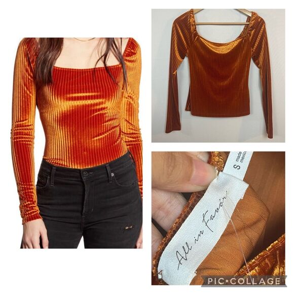 All in Favor Long Sleeve Cutout Ribbed Velvet Top Size S NWT - Picture 1 of 11
